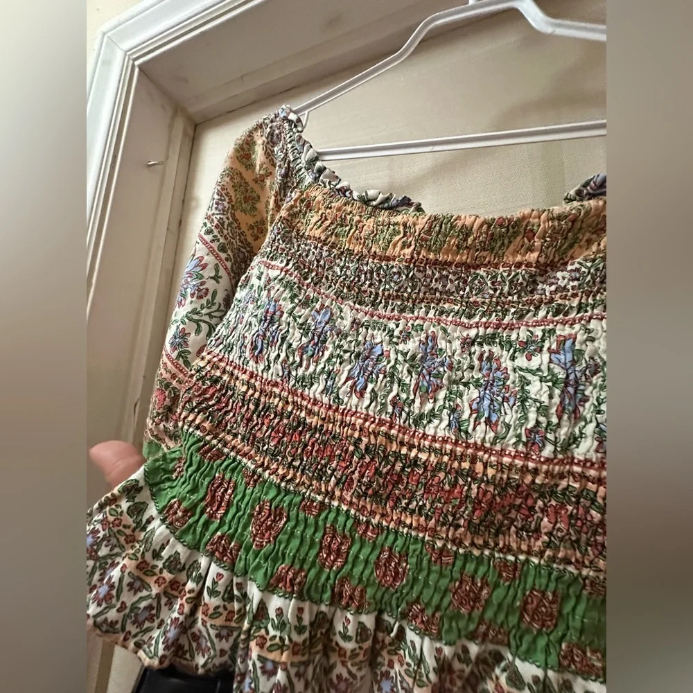 Zara Boho Smocked Floral Crop Top Peasant Blouse Puff Sleeve Size M - Picture 5 of 6